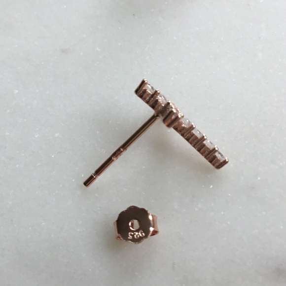 Rose GP/Sterling Silver Cz Cross Post Earrings - Picture 14 of 16